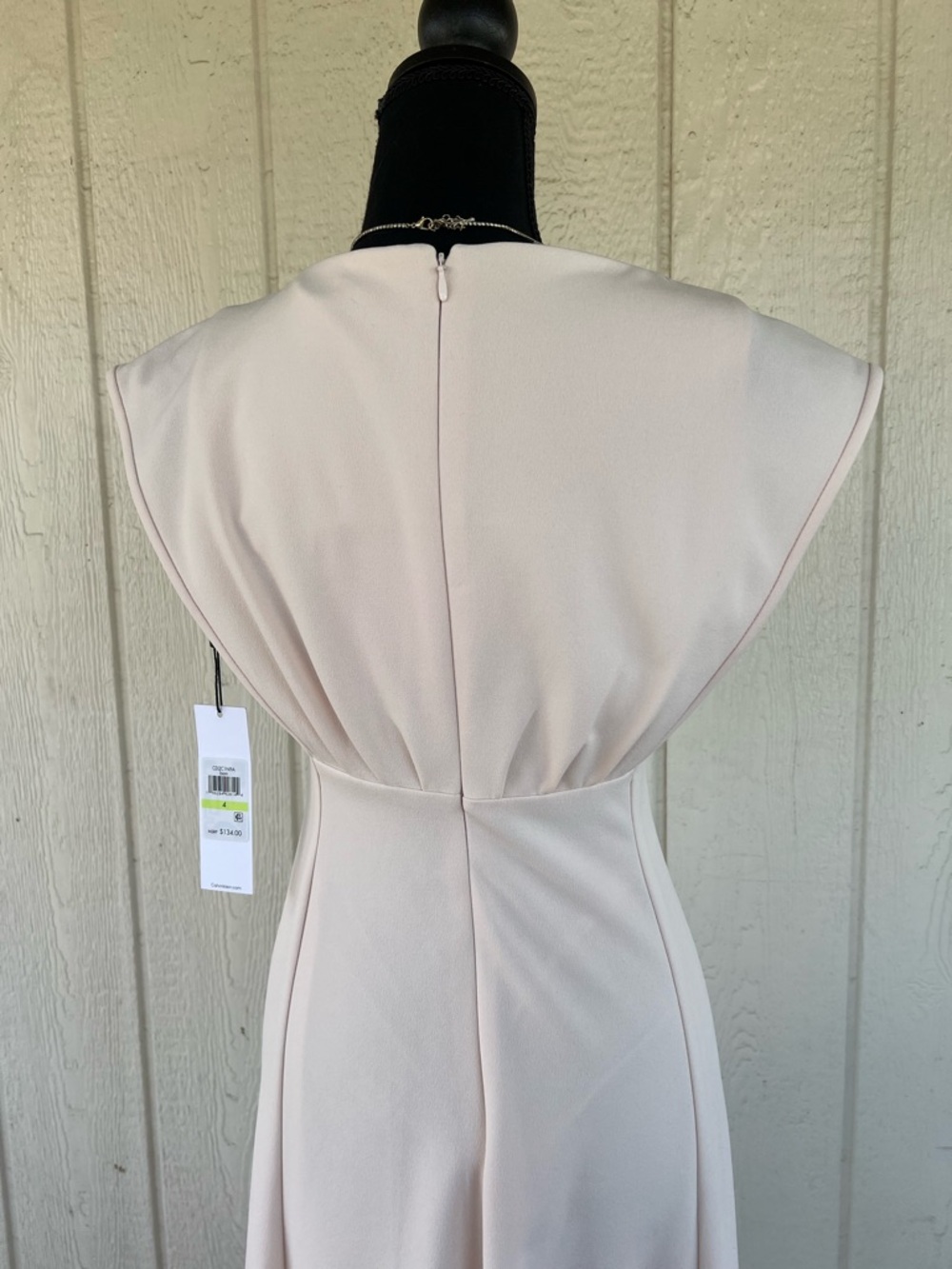 Calvin Klein NWT Soft Blush Midi Dress Size 4 Pleated Waist Elegant Work Wedding - Picture 6 of 9